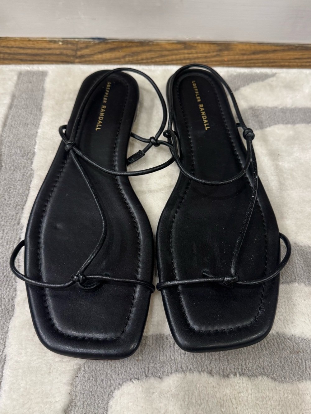 Loeffler Randall Black Minimalist Strappy Flat Sandals